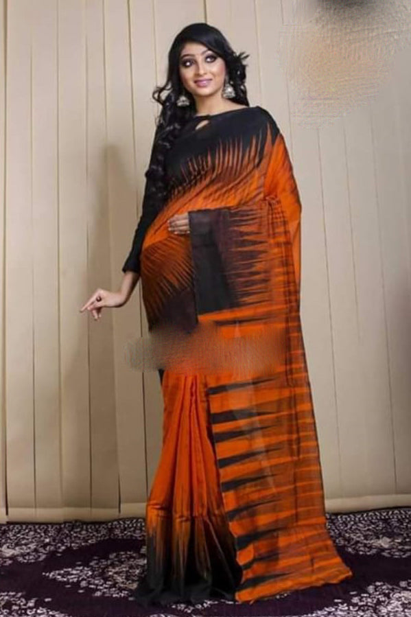 Buy Unnati Silks Orange & Black Cotton Saree With Unstitched Blouse for  Women Online @ Tata CLiQ